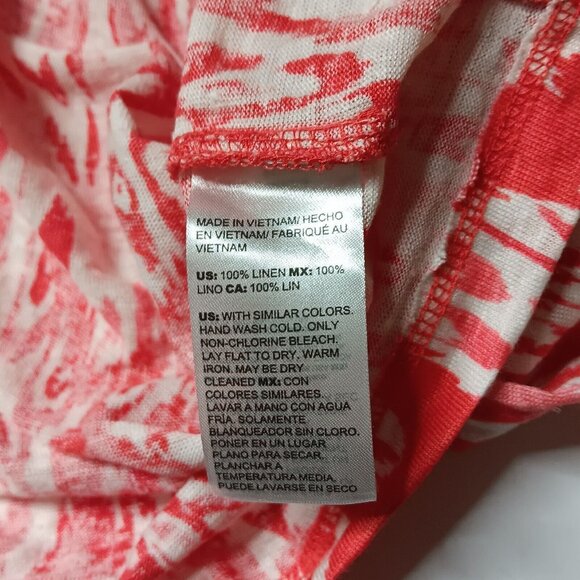 Chicos Size 2 Large Shirt Open Front Cardigan Salmon Orange White Knit Linen Top - Picture 5 of 9